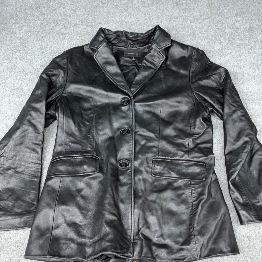 Colebrook Essentials Leather Blazer Jacket Womens Large Black Button Up Coat New